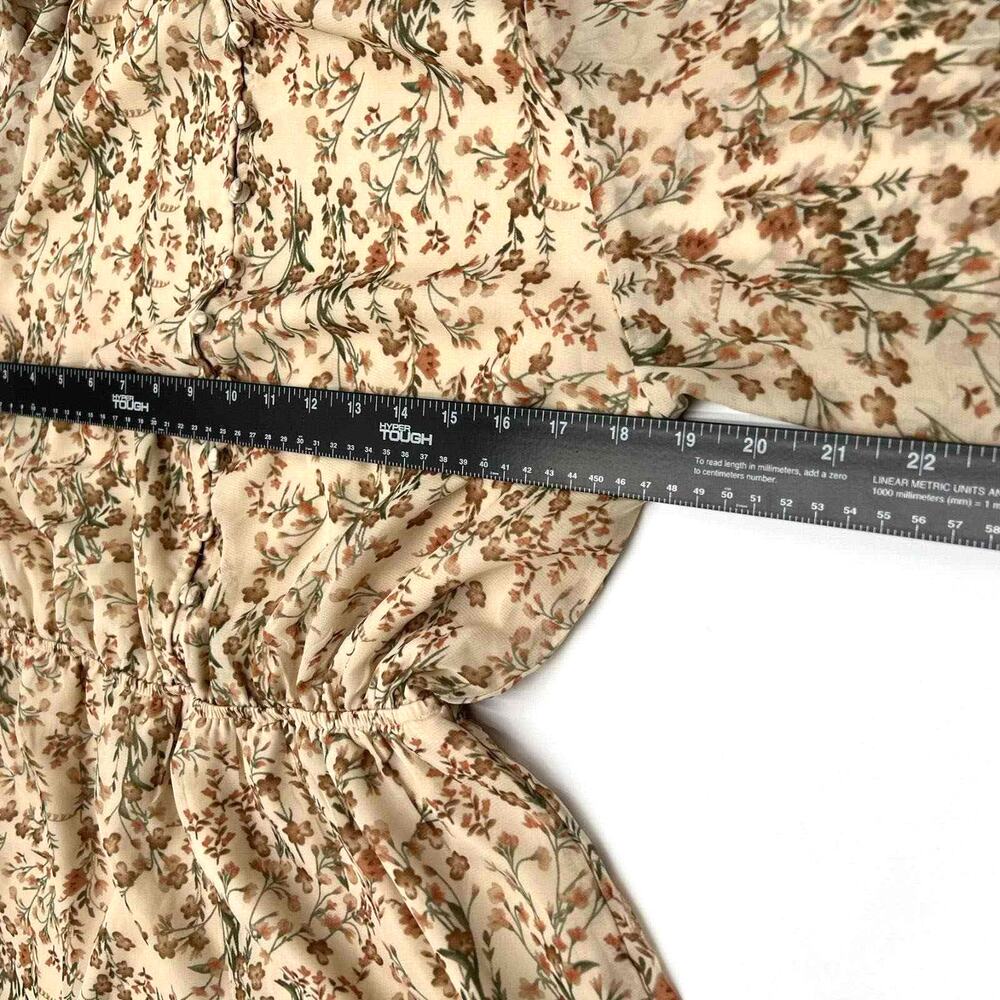 PINK LILY Size Small Brown Cream Floral Short Romper Jumpsuit Dress Boho Cottage - Picture 7 of 8